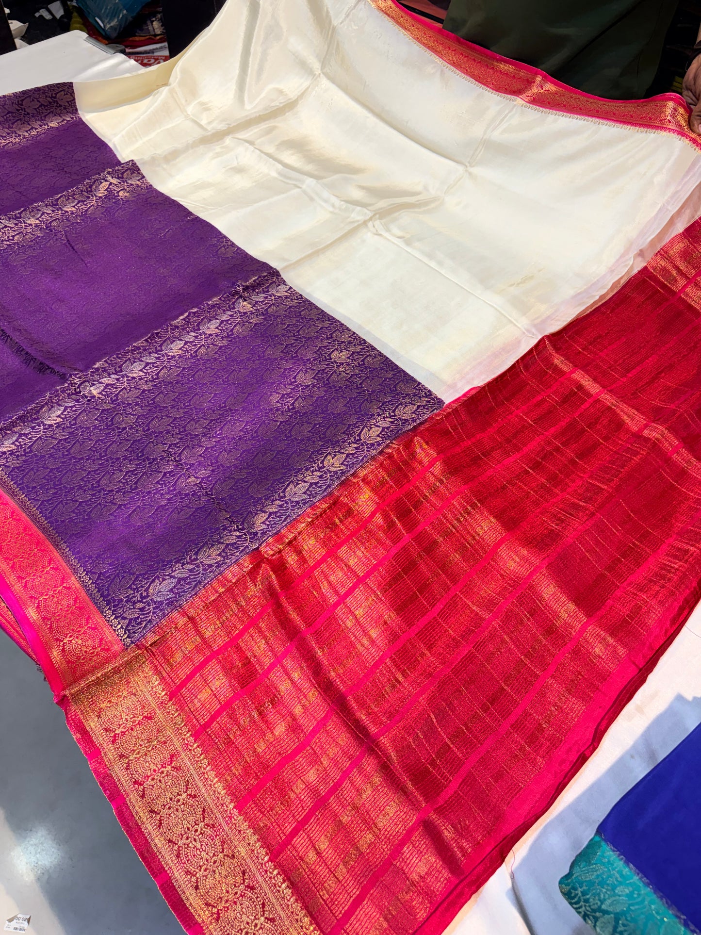 SEMI MYSORE SILK SAREE WITH HALF AND HALF BROCADE DESIGN