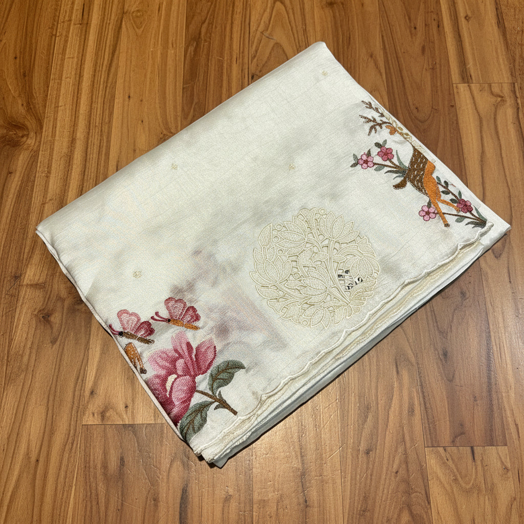 PREMIUM SOFT TUSSUR SILK WITH EMBROIDERY & CUTWORK