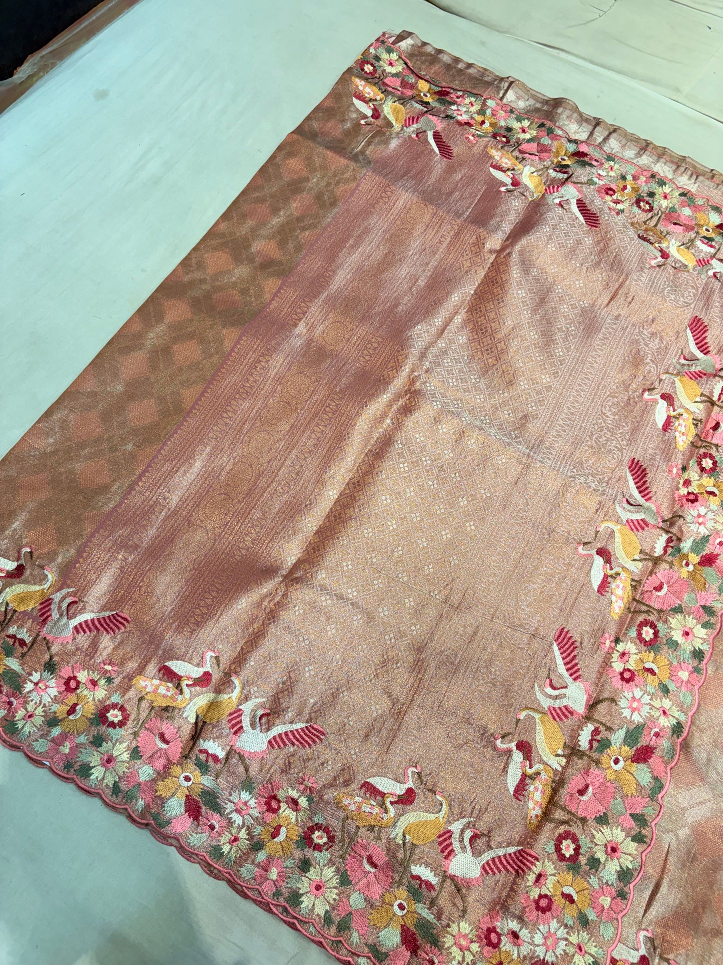 KANCHIPURAM TISSUE SILKS SAREE WITH EMBROIDERY WORK