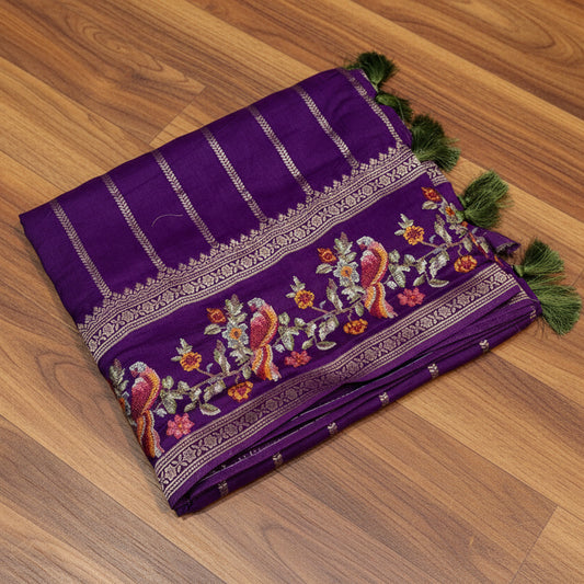 PREMIUM MOUNGA SILK SAREE WITH EMBROIDERY WORK