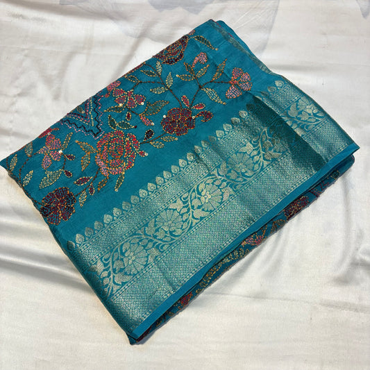 PREMIUM SOFT MOUNGA SILK WITH FRENCH KNOT WORK