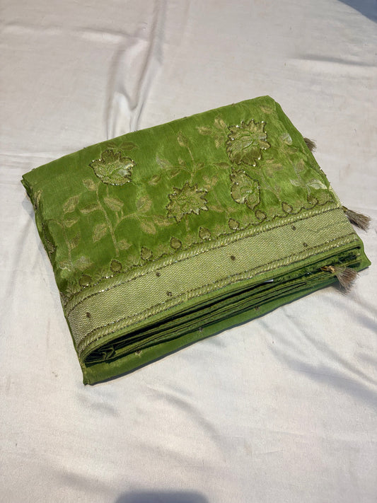 PURE MOUNGA SILK SAREE WITH HANDWORK