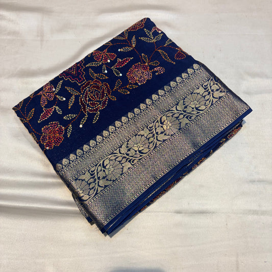 PREMIUM SOFT MOUNGA SILK WITH FRENCH KNOT WORK