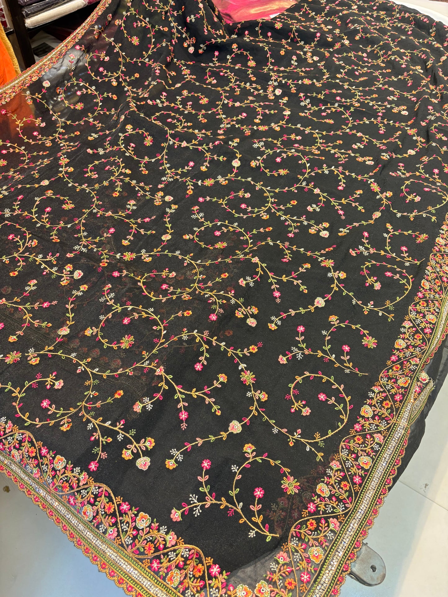 FANCY GEORGETTE SAREE WITH KASHMIRI THREAD WORK