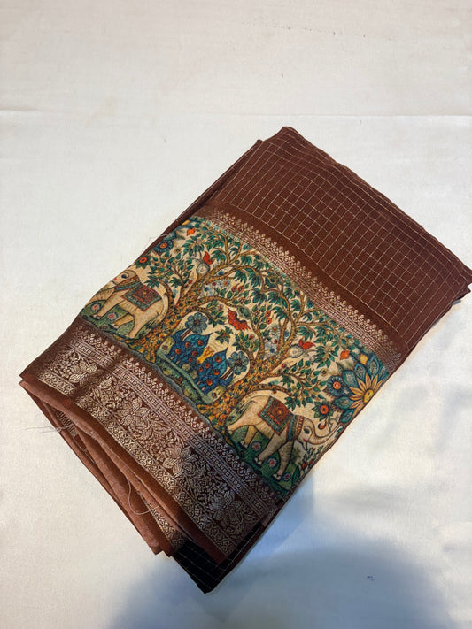 PREMIUM MOUNGA SILK WITH KALAMKARI BORDER