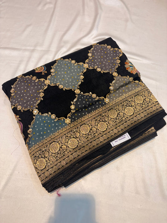 PURE PASHMEENA SILK SAREE WITH WORK
