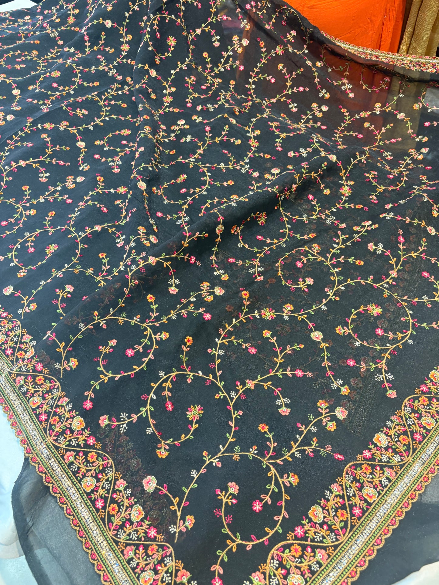 FANCY GEORGETTE SAREE WITH KASHMIRI THREAD WORK