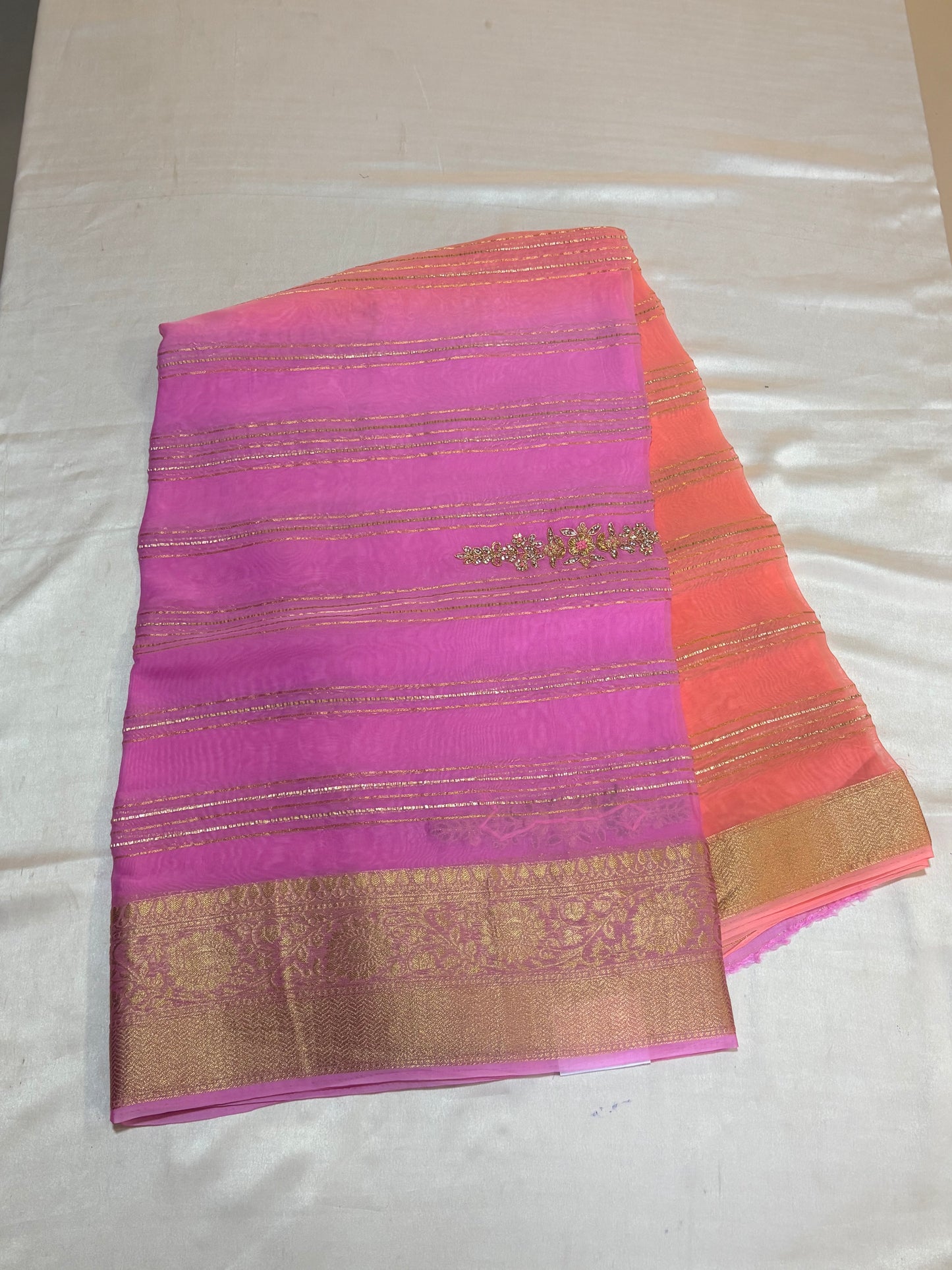 PREMIUM GEORGETTE DUAL SHADED  SAREES WITH HANDWORK