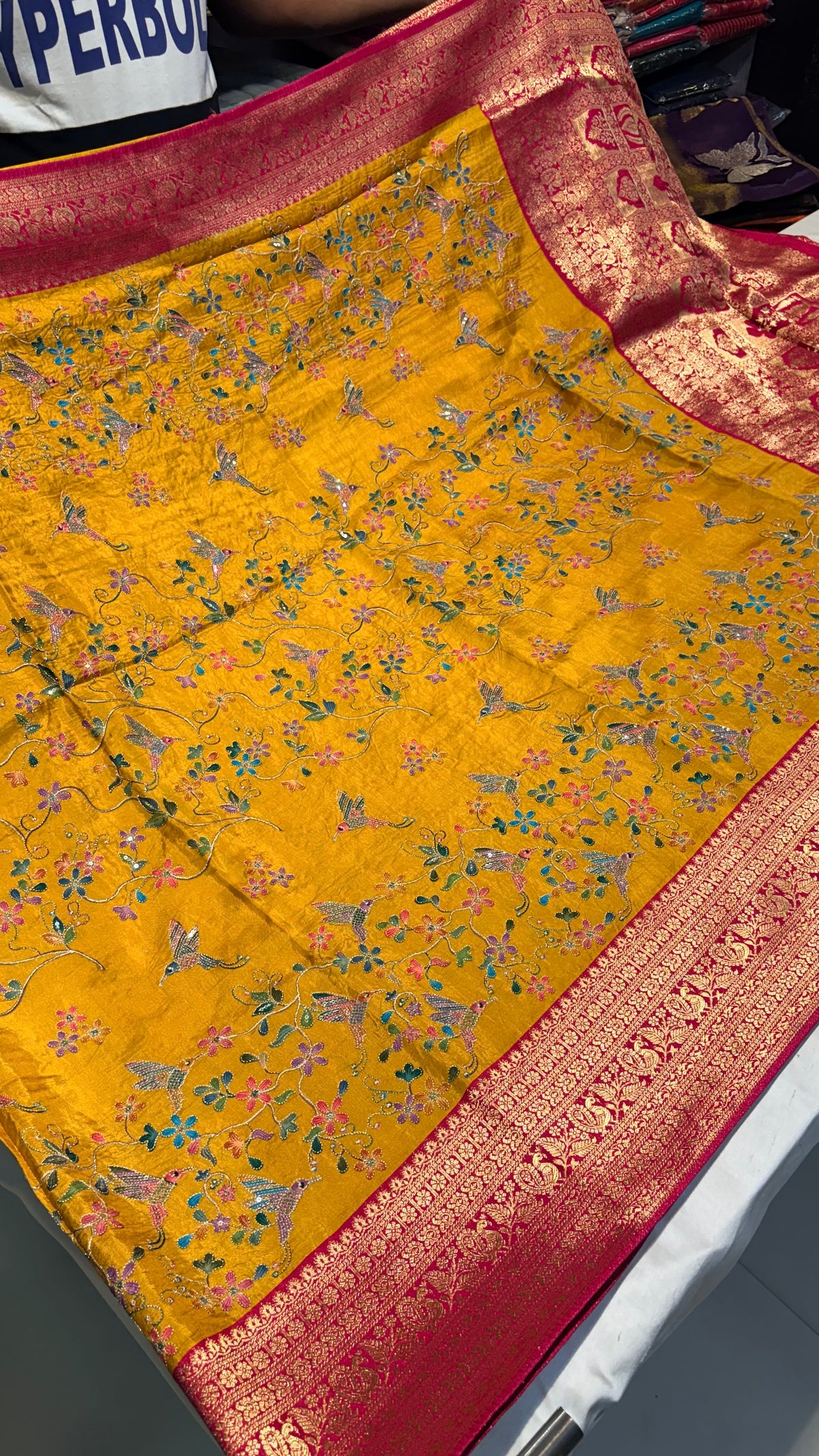 Pure Banarasi Pashmeena Silk Saree with Aari Work