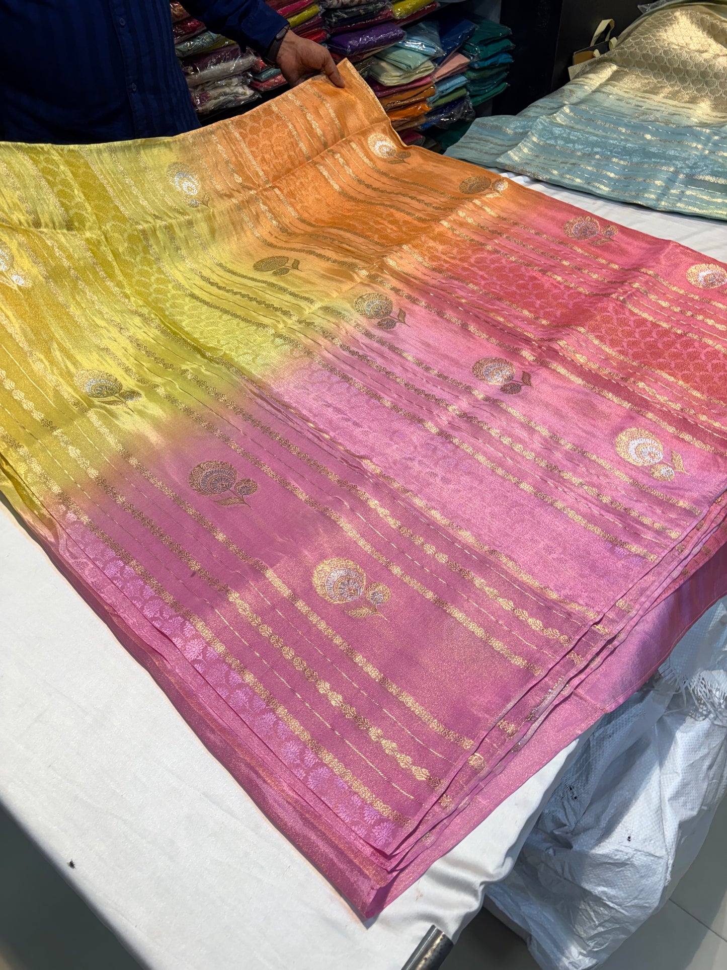PREMIUM CHINON CREAPE SAREE IN AMBREE SHADES