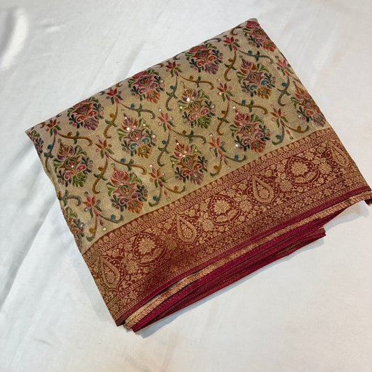 PURE PASHMEENA SILK SAREE WITH SEQUENCE WORK