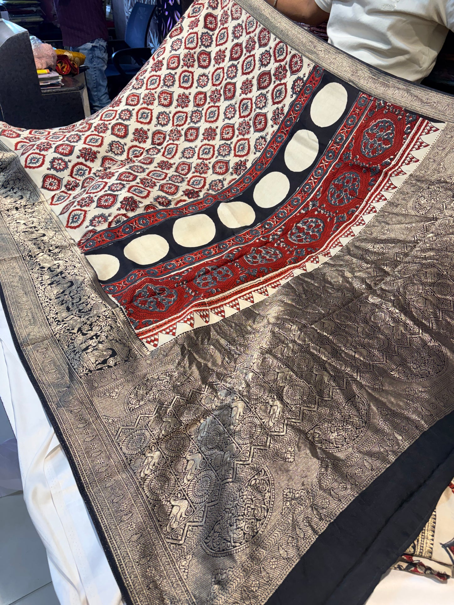 Ajrakh printed with Banarasi Border