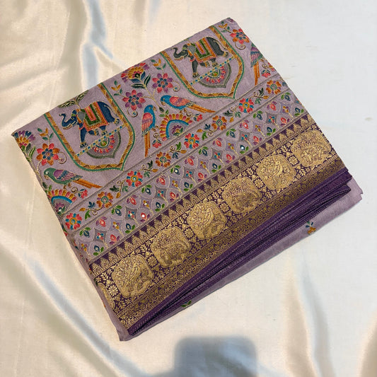 PURE PASHMINA SILK SAREE WITH KAATA WORK