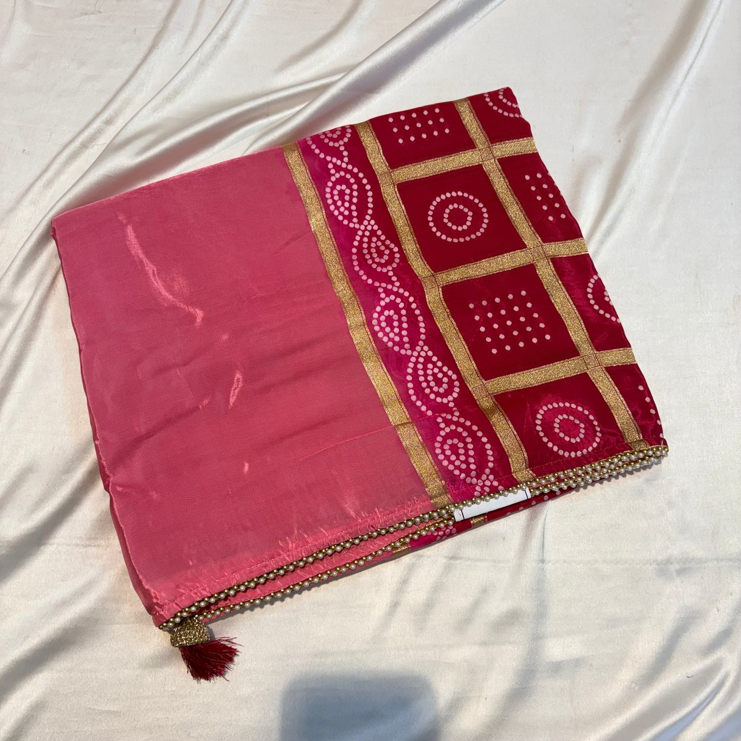 PREMIUM CHINON SILK SAREE WITH GHARCHOLA BANDHINI PALLU