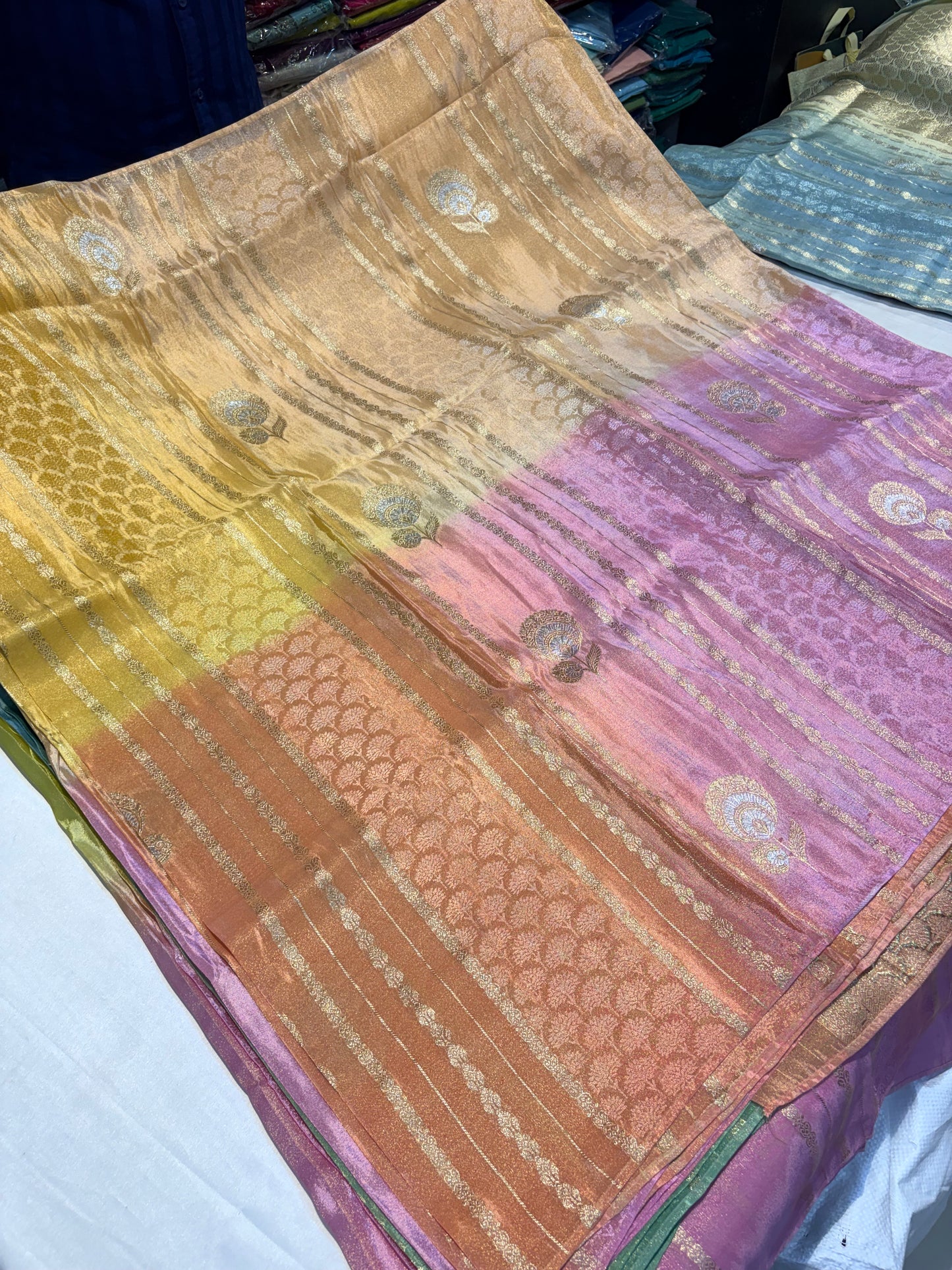 PREMIUM CHINON CREAPE SAREE IN AMBREE SHADES