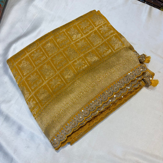 BROCADE KANCHI SILK SAREE WITH SCALLOP BORDER