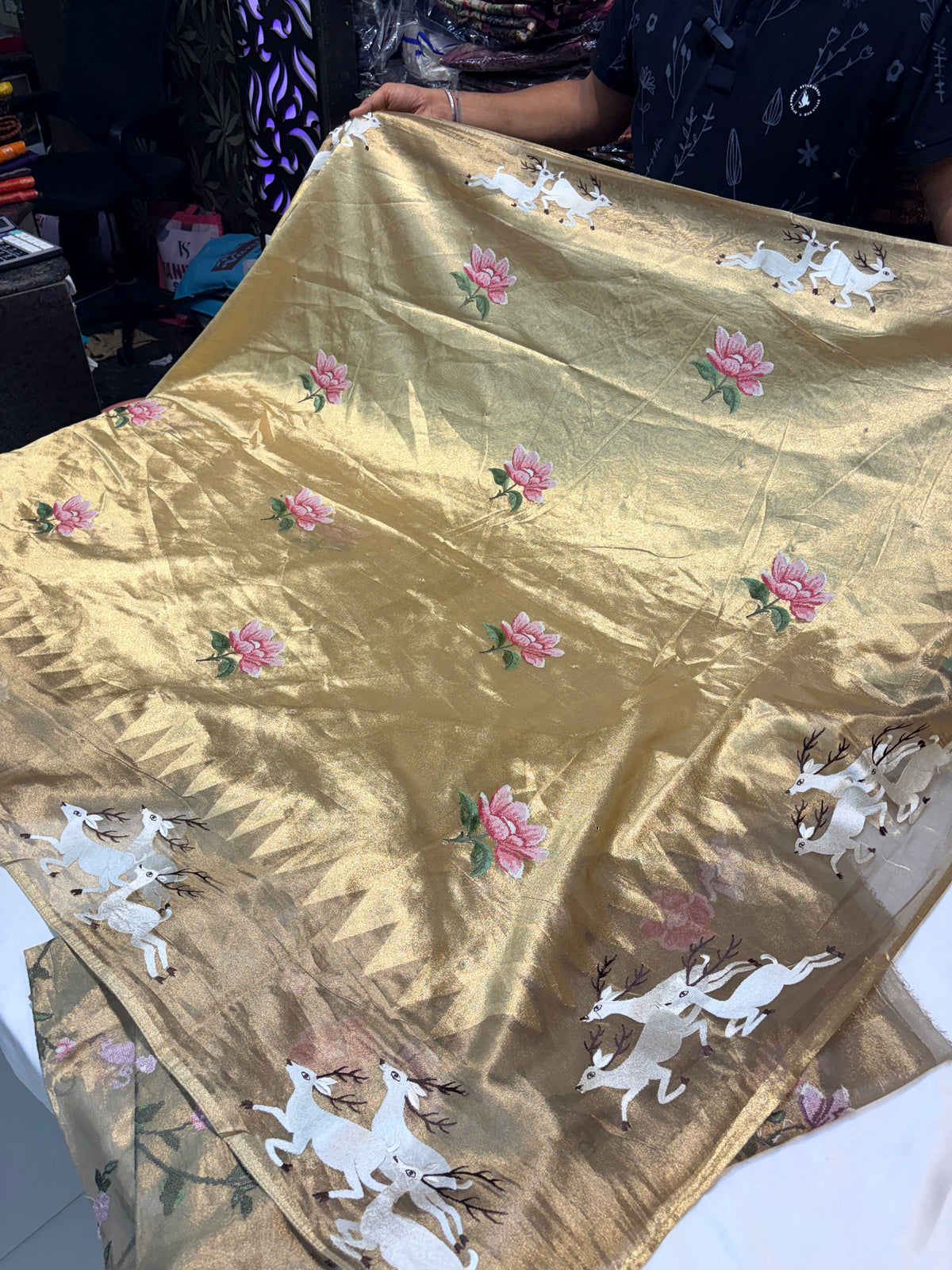 PREMIUM SOFT GOLDEN TISSUES SAREE WITH EMBROIDERY WORK