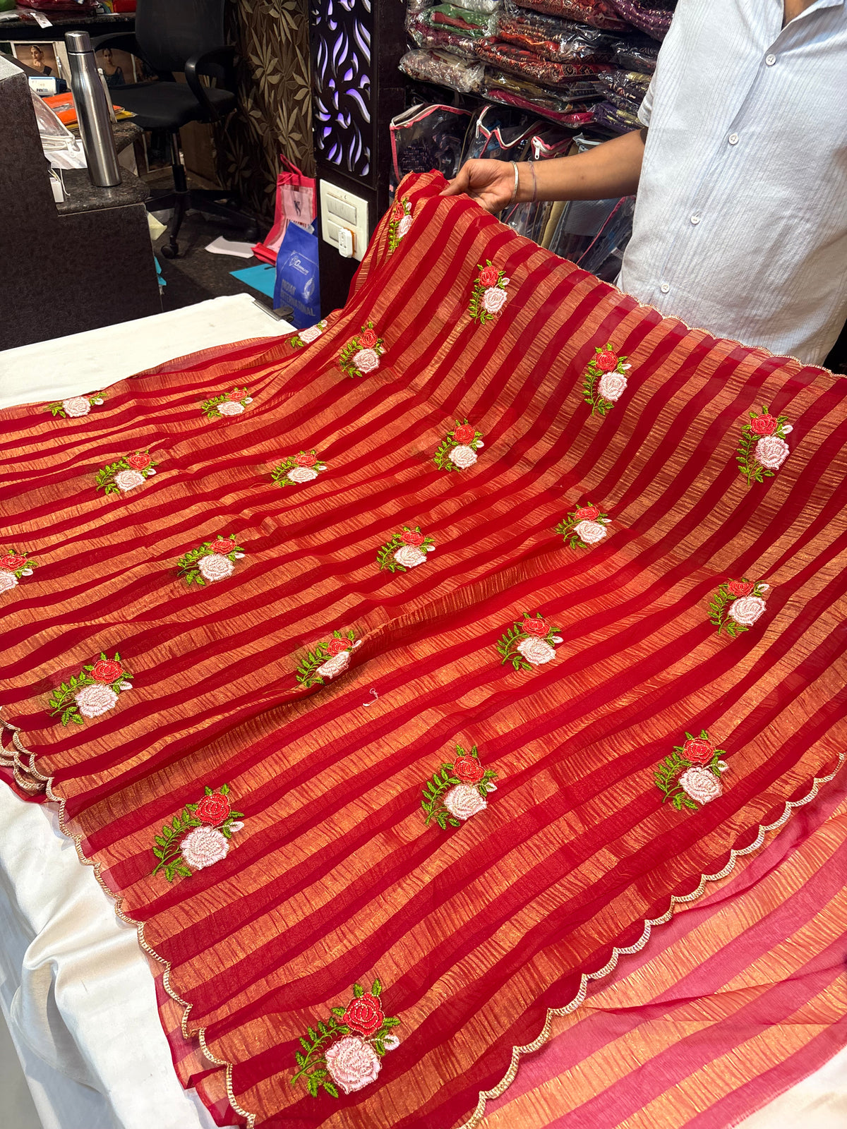 FANCY THREAD WORK SAREE (PRE ORDERS)
