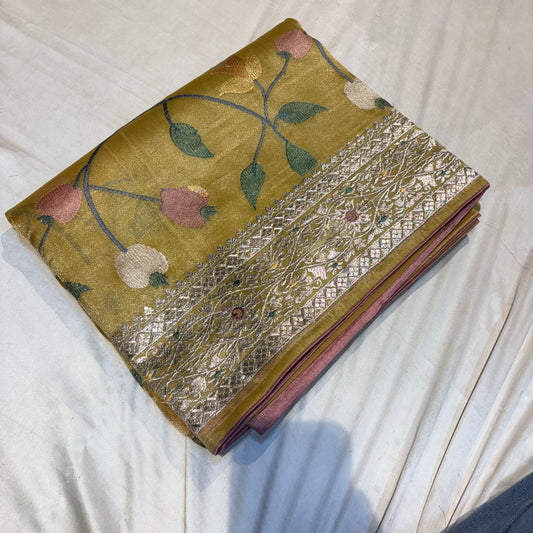 PREMIUM SOFT TISSUE SAREE WITH EMBROIDERY WORK