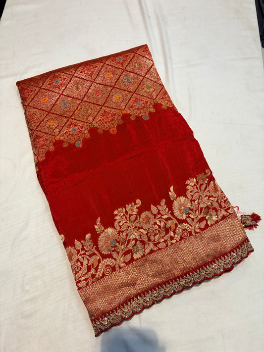 PREMIUM DESIGNER HO CREAPE SILK SAREE WITH LACE BORDER