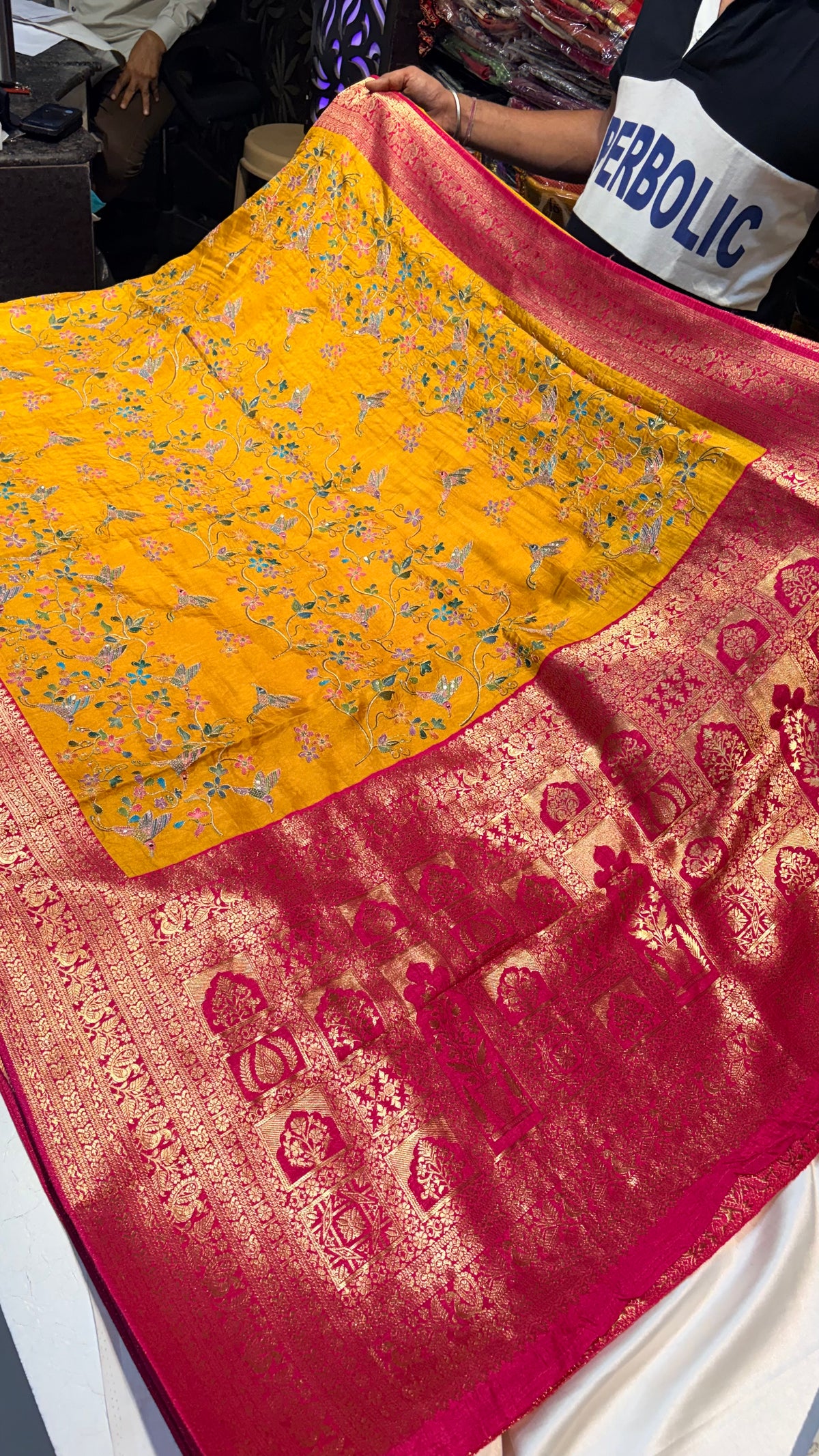 Pure Banarasi Pashmeena Silk Saree with Aari Work