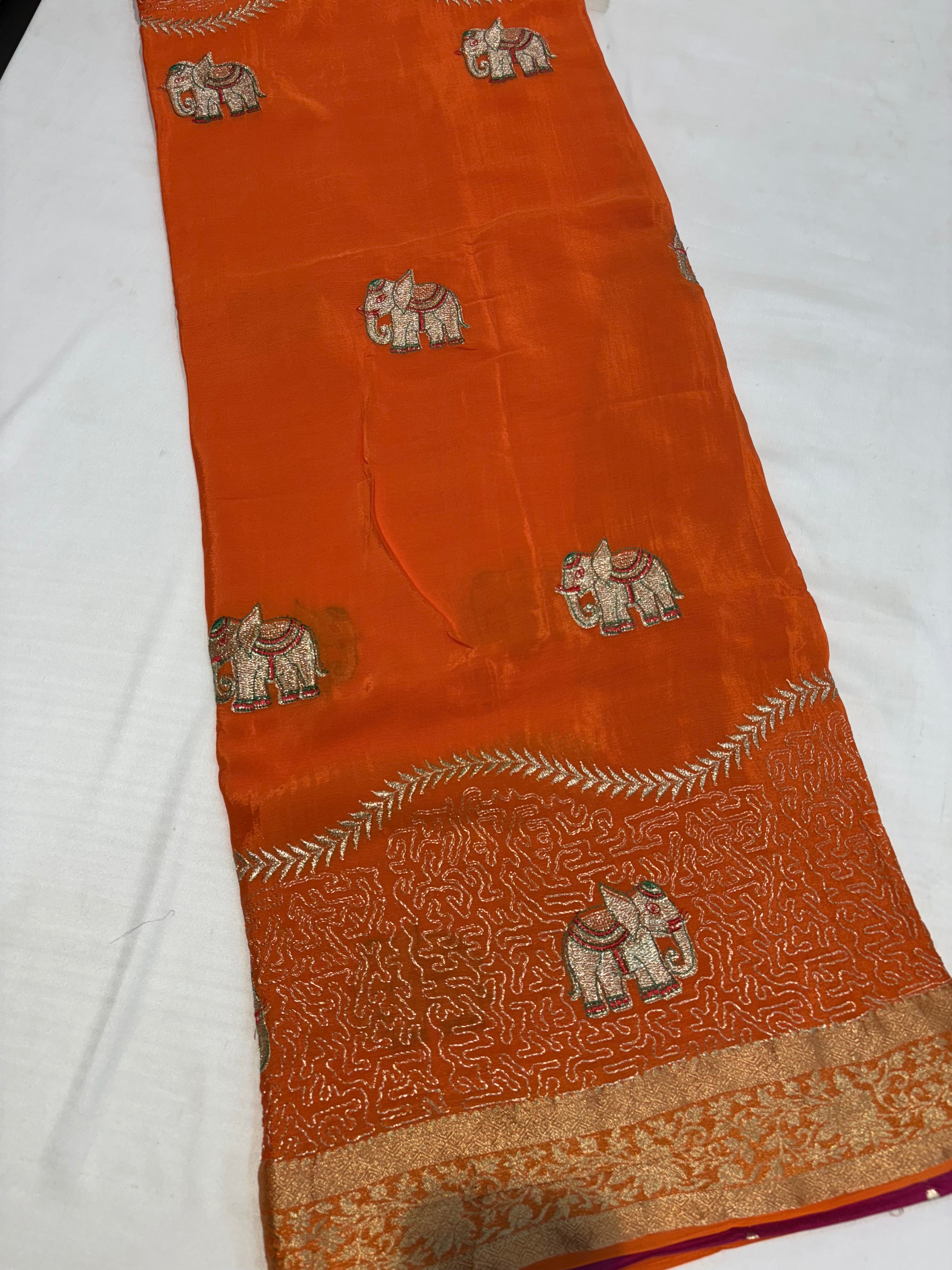 PREMIUM CHINON CREAPE SAREE WITH EMBROIDERY