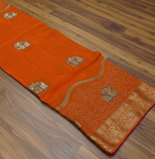 PREMIUM CHINON CREAPE SAREE WITH EMBROIDERY