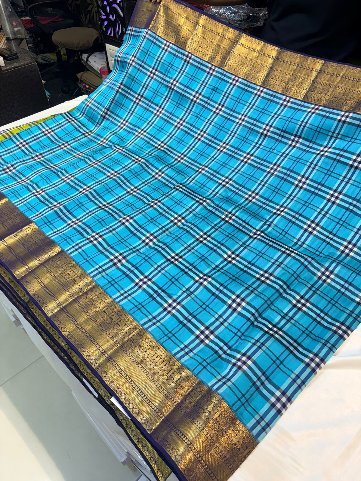 MOST TRENDING BURBERRY CHECKS SAREE IN PURE KANCHIPURAM SILK