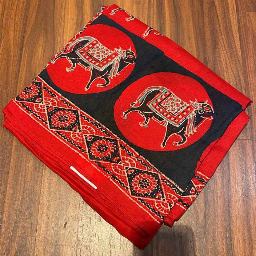 SOFT AJRAKH PRINTED MOUNGA SAREE
