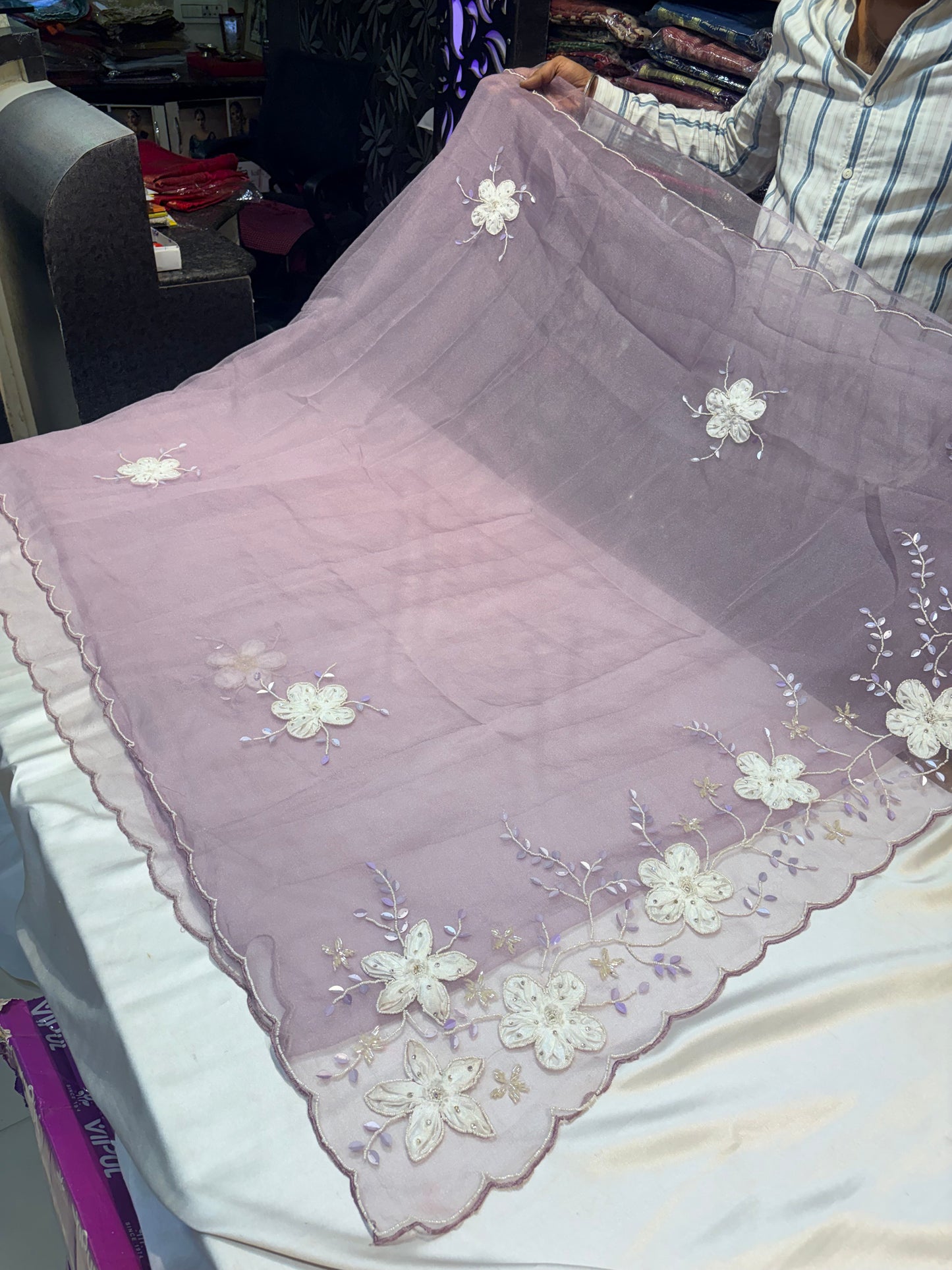 SOFT FANCY SAREE WITH APPLIQUE WORK