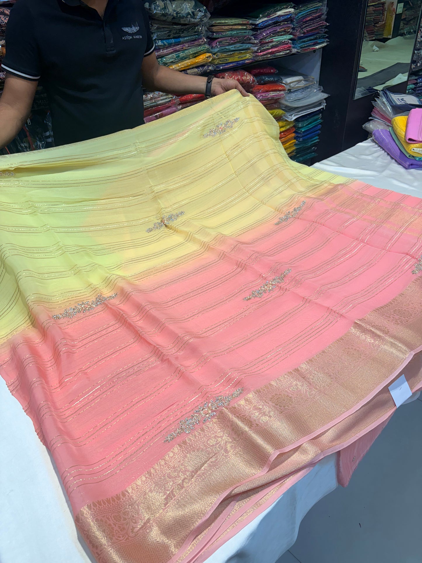 PREMIUM GEORGETTE DUAL SHADED  SAREES WITH HANDWORK