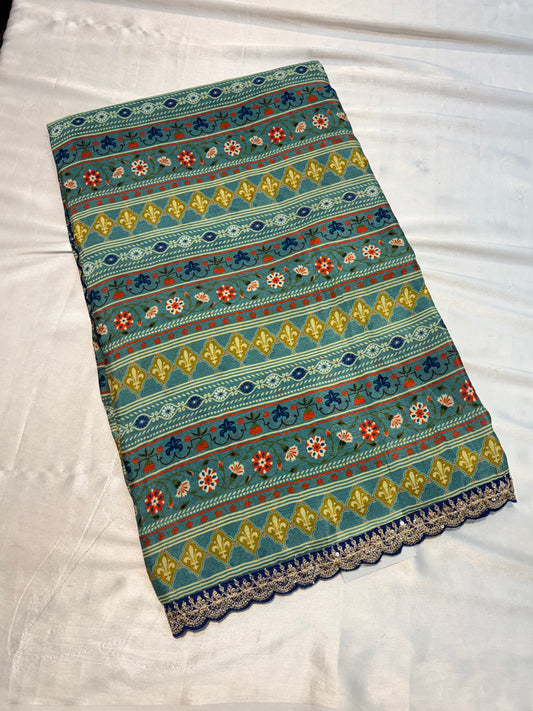 PREMIUM BOUTIQUE PRINTED CHIFFON SAREE WITH LACE BORDER