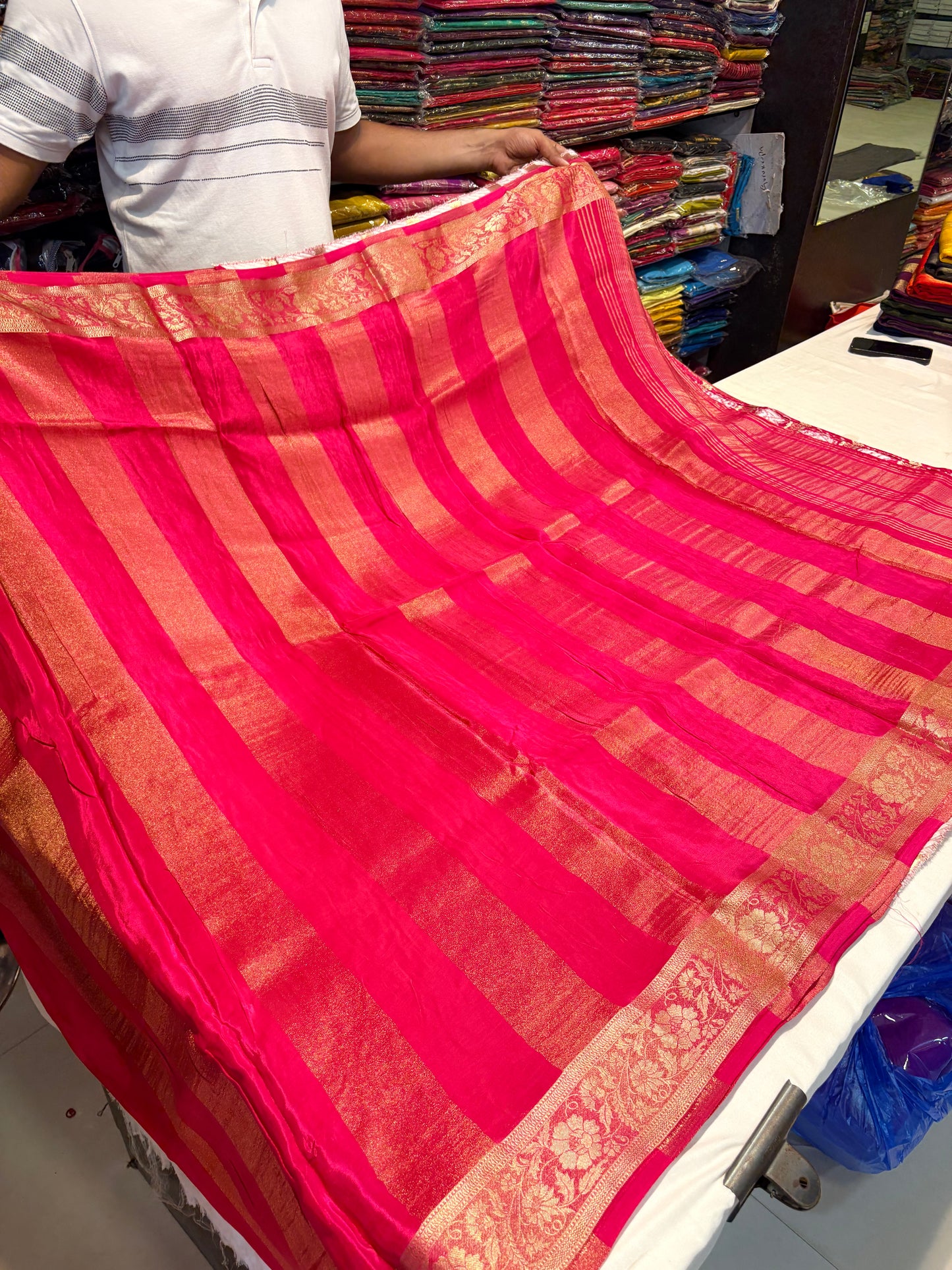 RAW CHINON CREAPE SAREE WITH GHARCHOLA BLOUSE