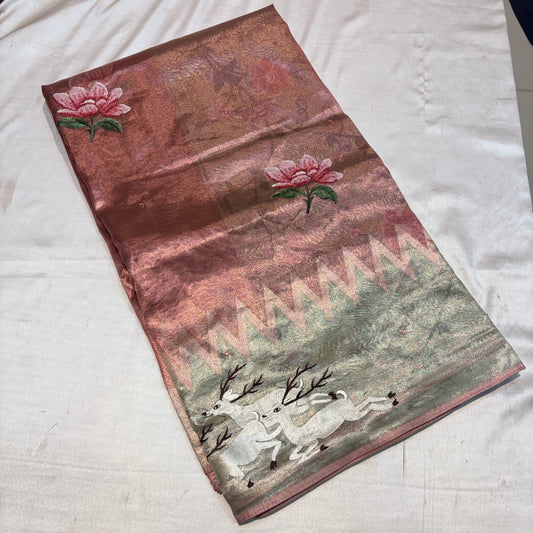 PREMIUM SOFT GOLDEN TISSUES SAREE WITH EMBROIDERY WORK