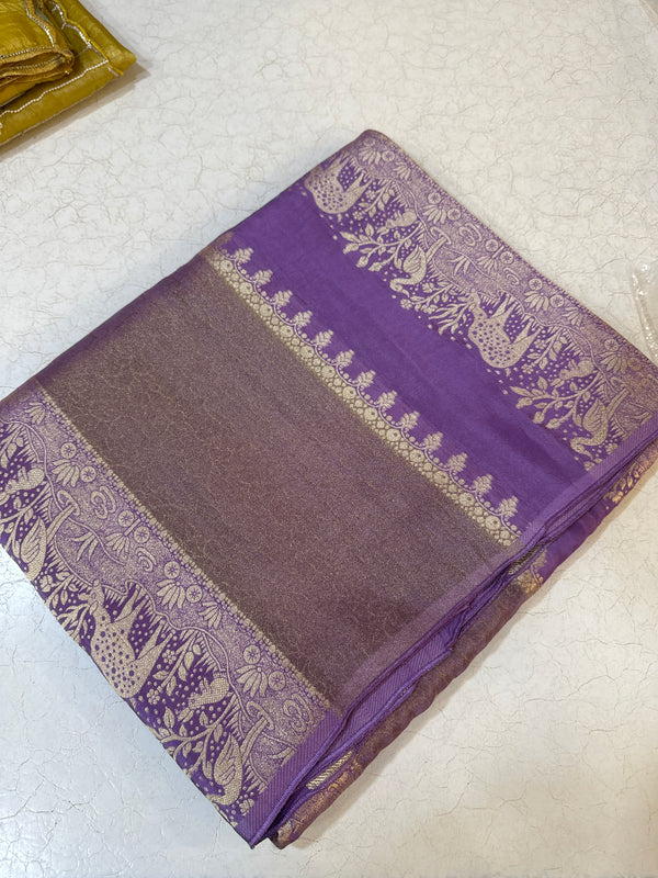 PREMIUM RAW CHINON CREAPE SAREES - Lavender