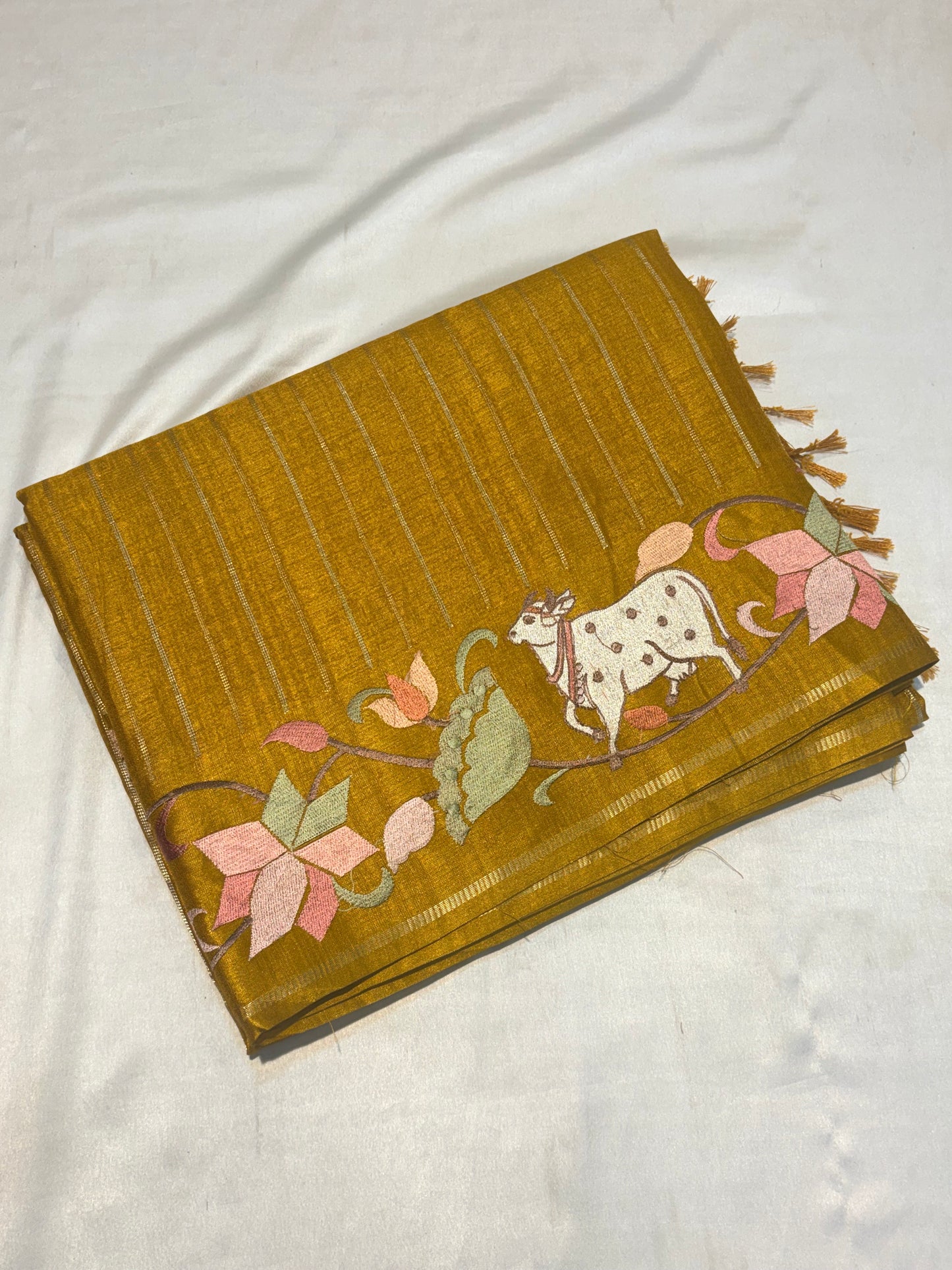 PREMIUM TUSSAR SILK SAREE PICHWAI EMBROIDERY WORK