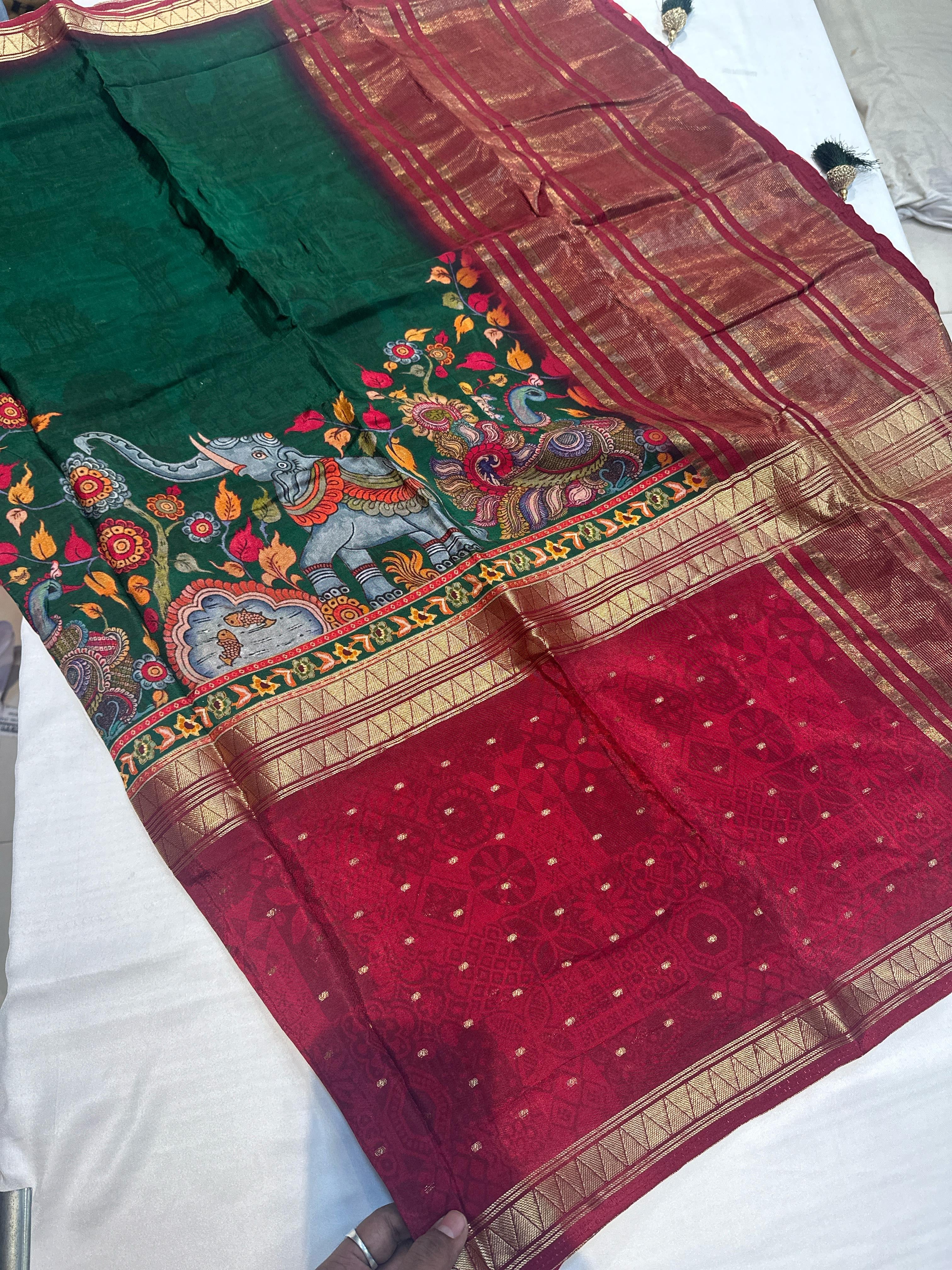 PREMIUM KALAMKARI MOUNGA CREAPE SAREE