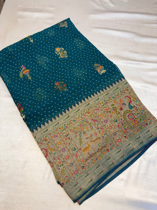 BHANDHINI KHADDI GEORGETTE WITH PAITHANI BORDER