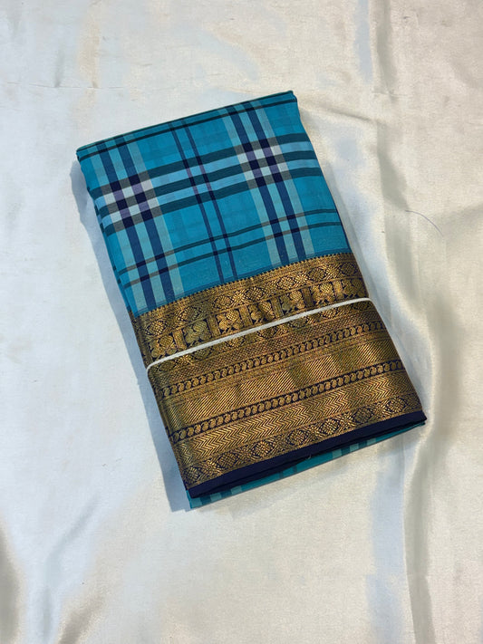 MOST TRENDING BURBERRY CHECKS SAREE IN PURE KANCHIPURAM SILK
