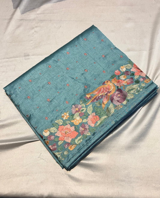 SOFT TUSSUR SILK SAREE WITH EMBROIDER WORK