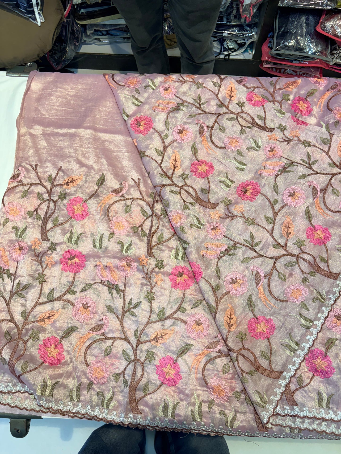 FANCY EMBROIDERY TUSSUR SAREE