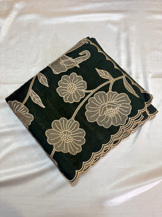 PREMIUM TUSSUR SILK SAREE WITH APPLIQUE WORK