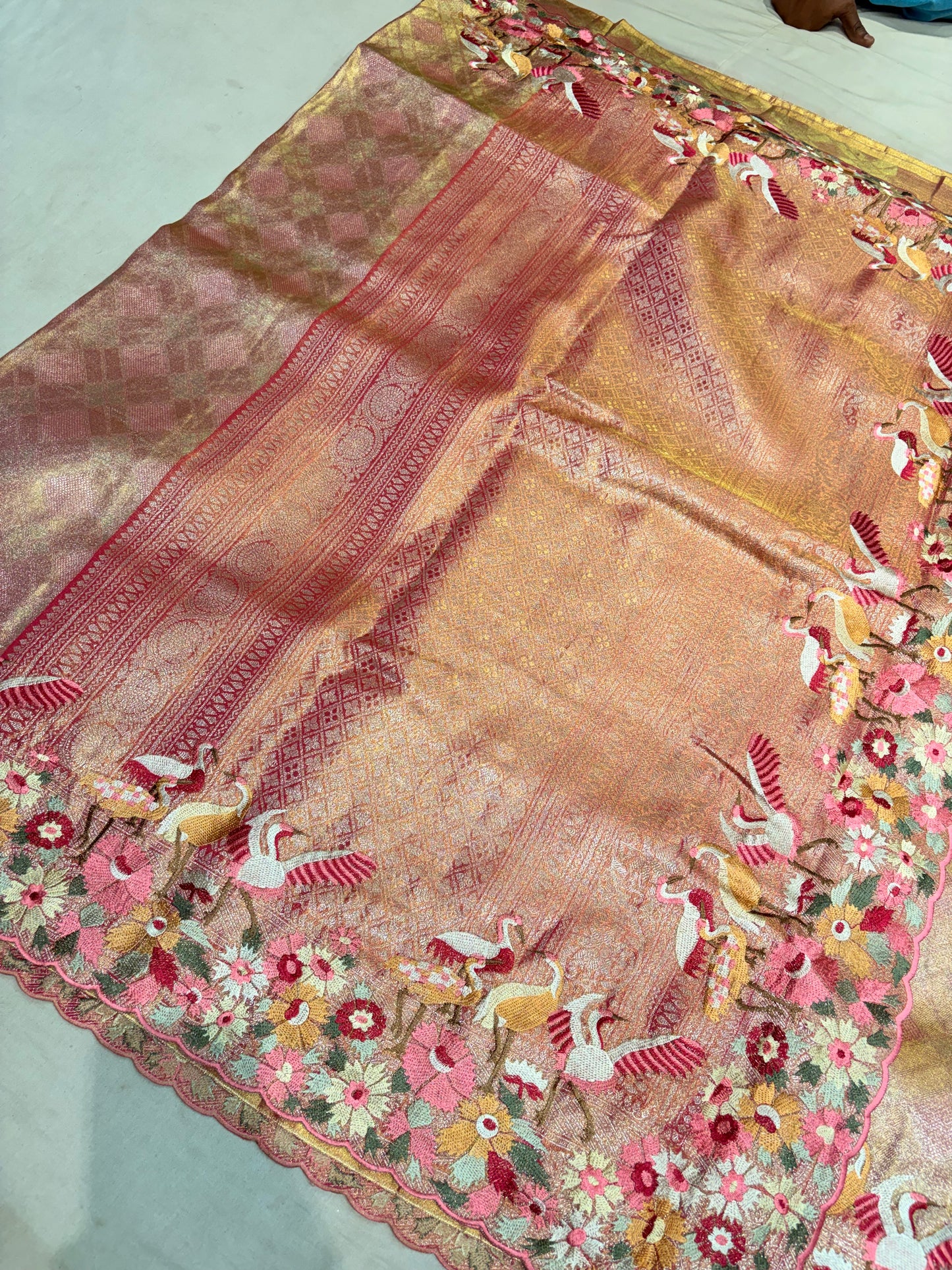 KANCHIPURAM TISSUE SILKS SAREE WITH EMBROIDERY WORK