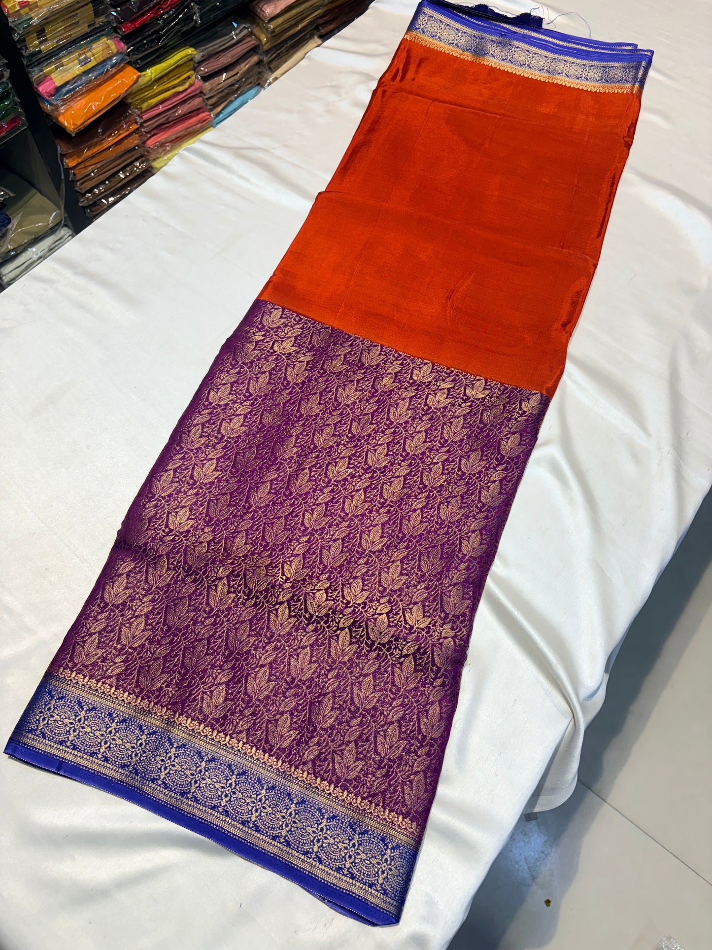 MOUNGA CREAPE SAREE IN HALF AND HALF WITH BROCADE PATTERN