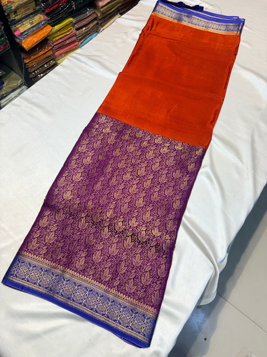 MOUNGA CREAPE SAREE IN HALF AND HALF WITH BROCADE PATTERN