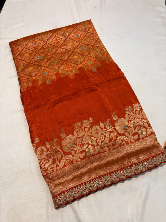PREMIUM DESIGNER HO CREAPE SILK SAREE WITH LACE BORDER