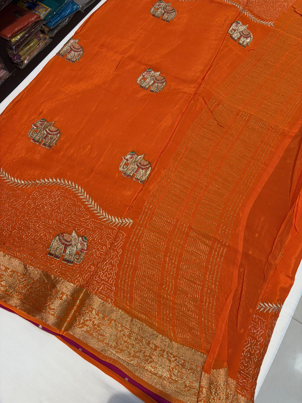 PREMIUM CHINON CREAPE SAREE WITH EMBROIDERY