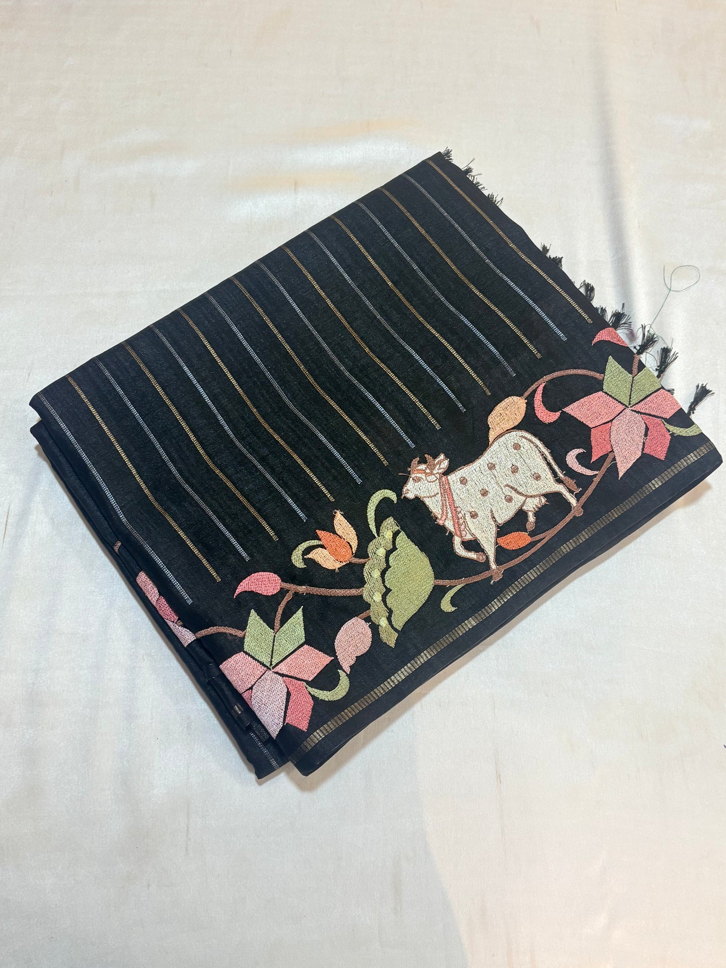 PREMIUM TUSSAR SILK SAREE PICHWAI EMBROIDERY WORK