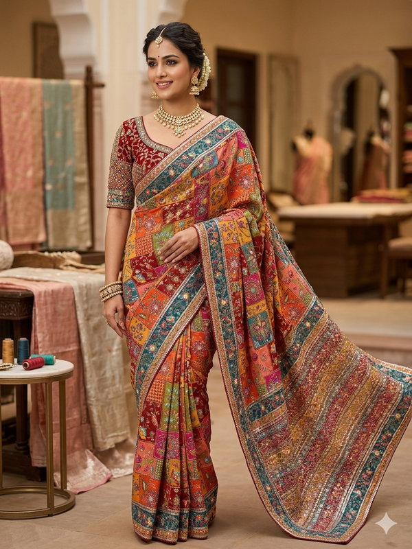 PURE PASHMEENA WITH WORK & READY BLOUSE