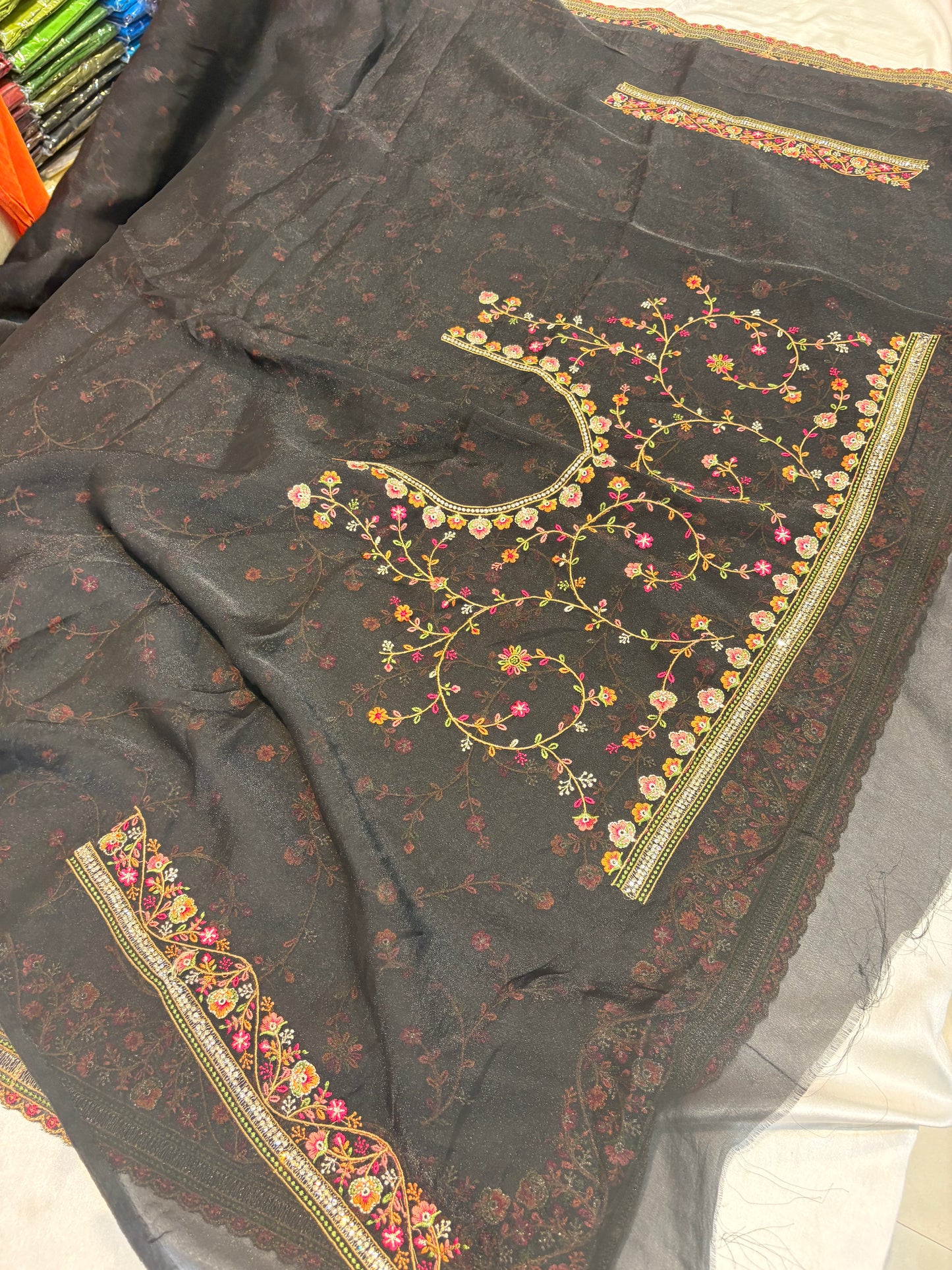 FANCY GEORGETTE SAREE WITH KASHMIRI THREAD WORK